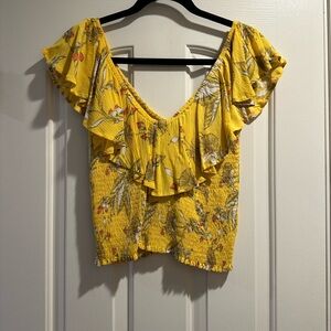 Express Yellow Floral Ruffle Blouse